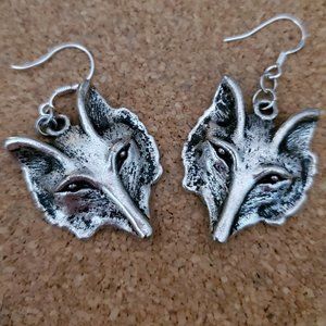 Goth Tibetan Silver Large Wolf Earrings SUCCESS Twilight